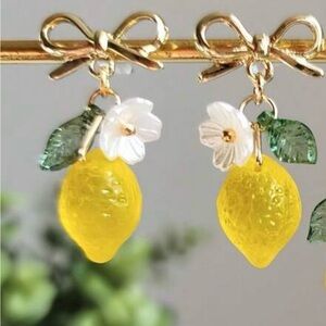 Lemon Bow Dangle Earrings
